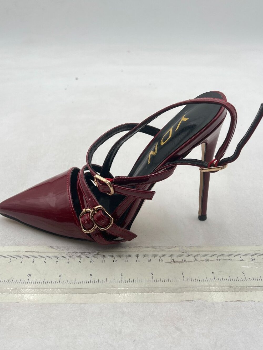YDN Burgundy Pointy Toe Strappy Slingback Pumps Buckle Up High Heels Shoes